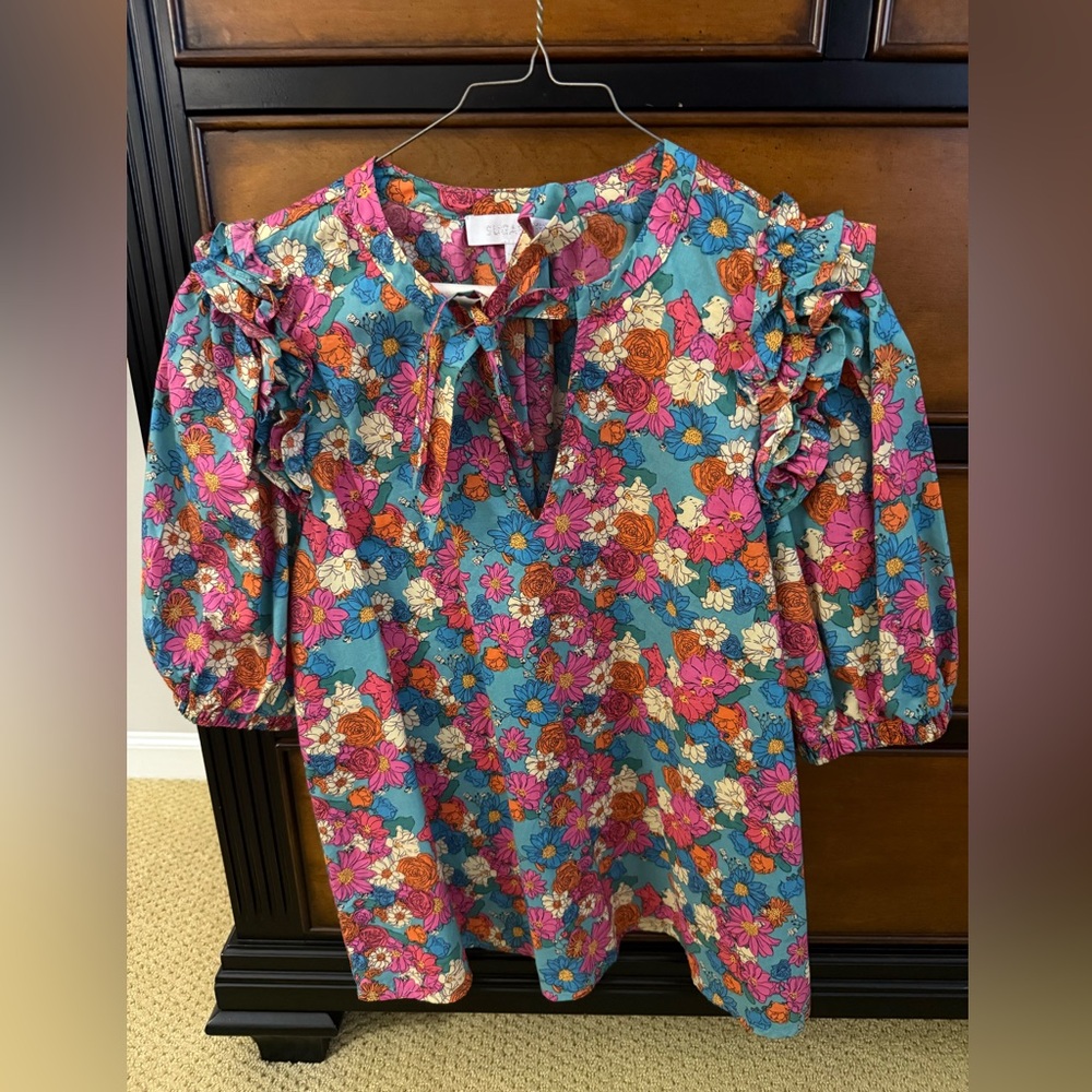 Excellent Like New Sugarlips Multicolor Floral Tie Neck Blouse XS